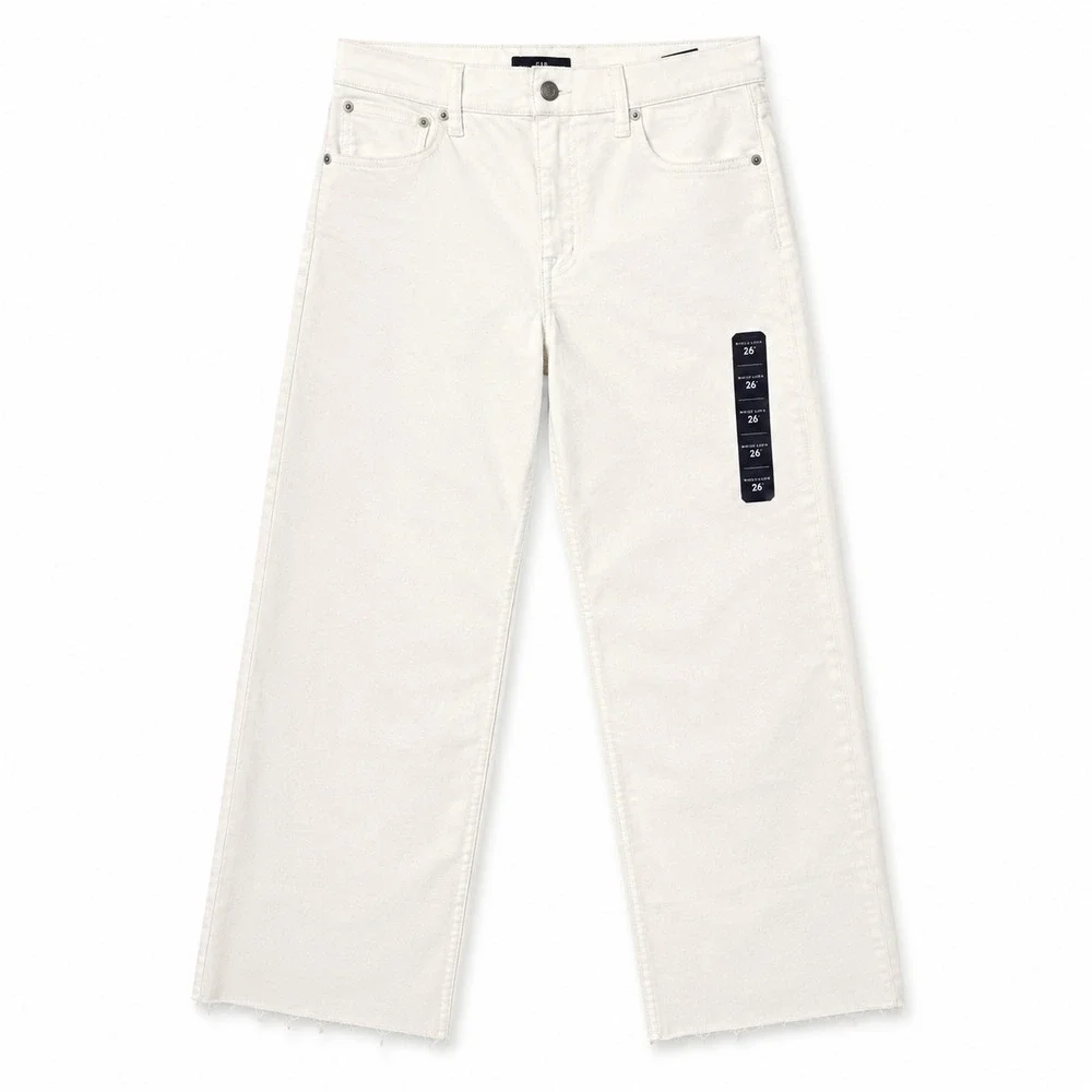 J Crew Factory Wide Leg Cropped Jeans Womens Size 26 White Raw Hem Stretch NWT
